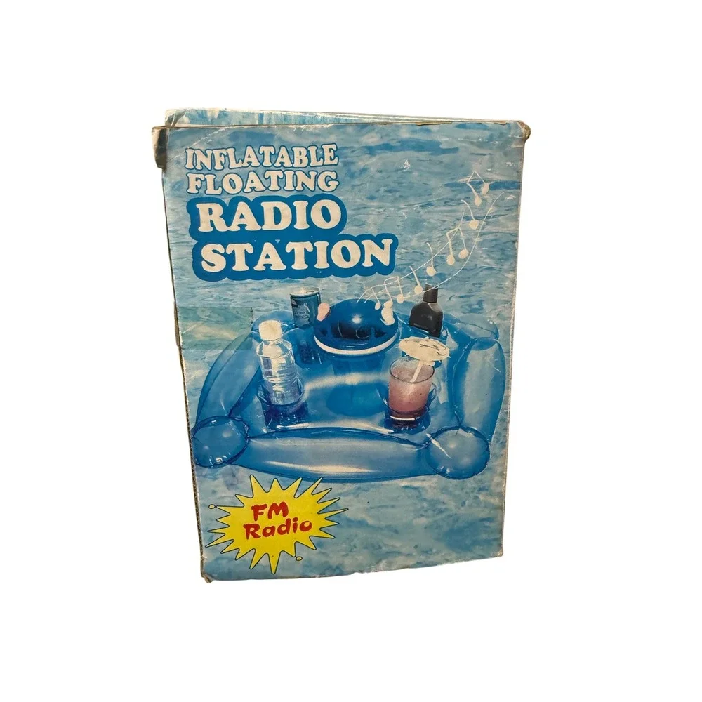 Vintage Inflatable Floating Radio Station‎ Pool Drink Holder FM Radio New in Box