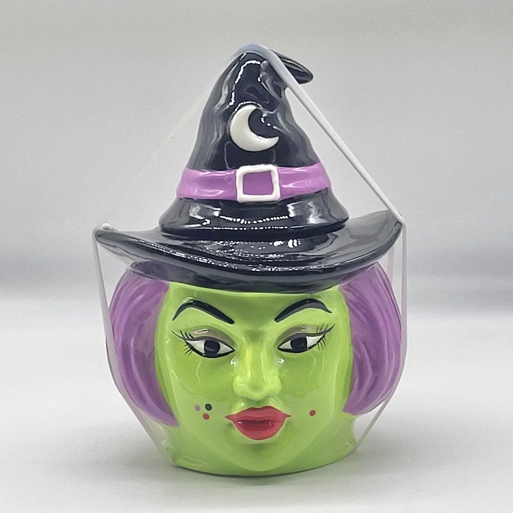 Halloween Witch Cookie Jar Green Face Purple Hair Black Hat 2026 NEW 9.5