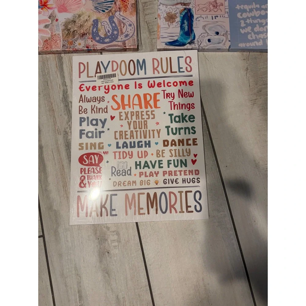 Set of 3 Preppy Canvas Wall Art East Coast Surfs Up Cowboy Playroom Rules Decor