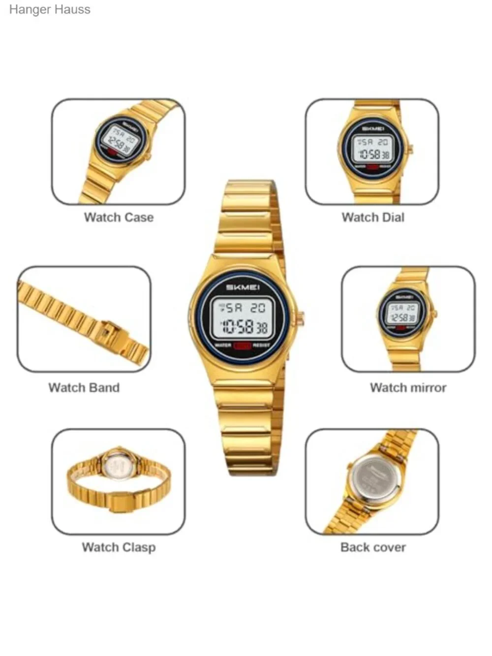 Vintage Women's Digital Watch Stainless Steel Bracelet LED