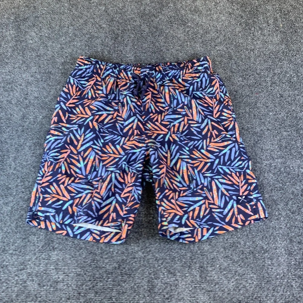 MBX Swim Trunks Mens Small Navy Blue Good Tropical Print Drawstring 27x7