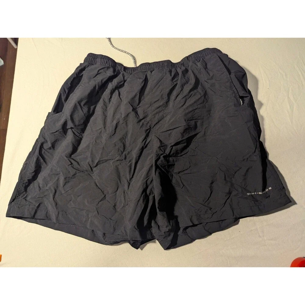Columbia Mens L Black Solid Swim Shorts Mesh Lined Elastic Waist