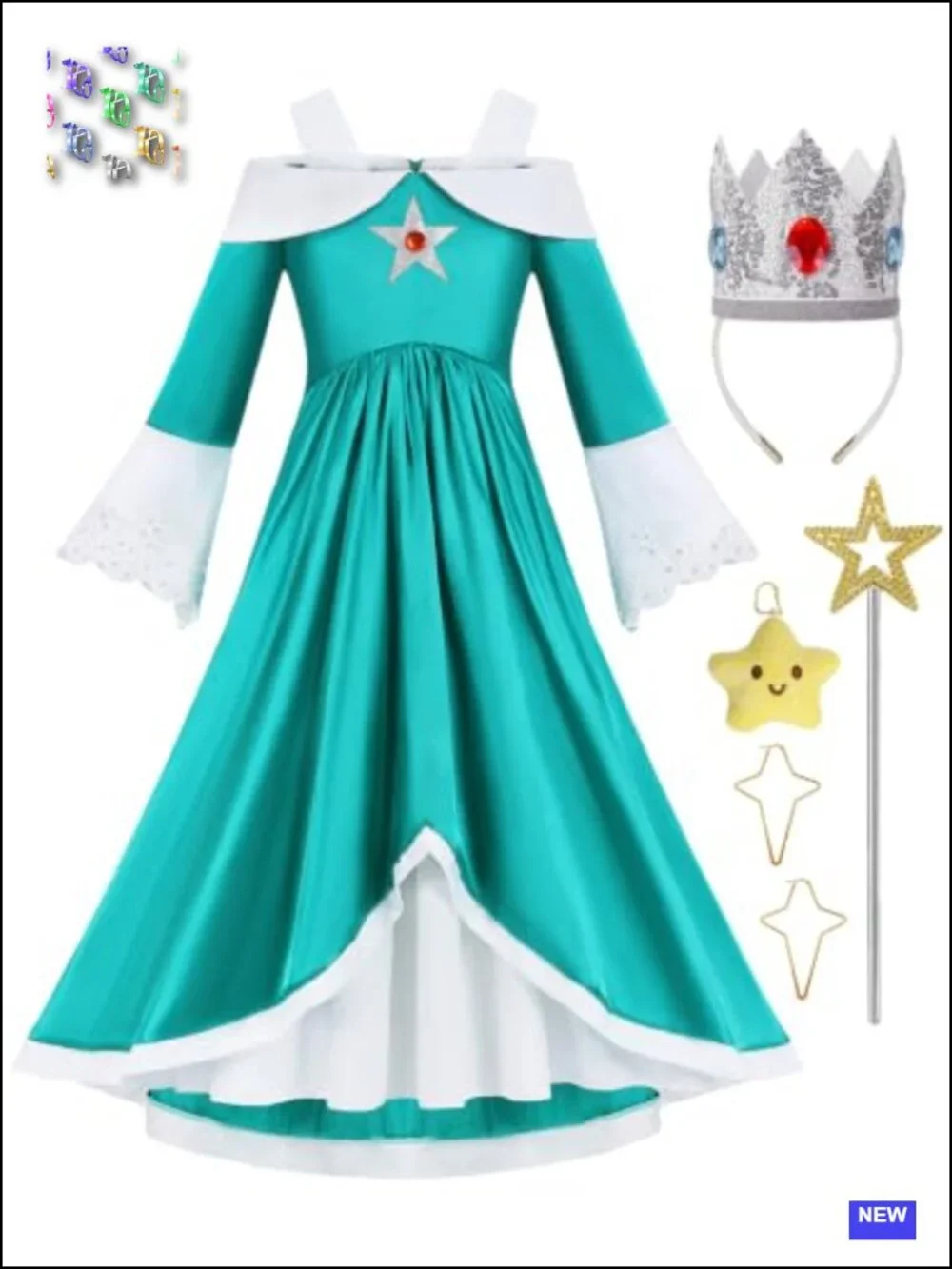 Princess Costume Dress Set with Crown and Wand