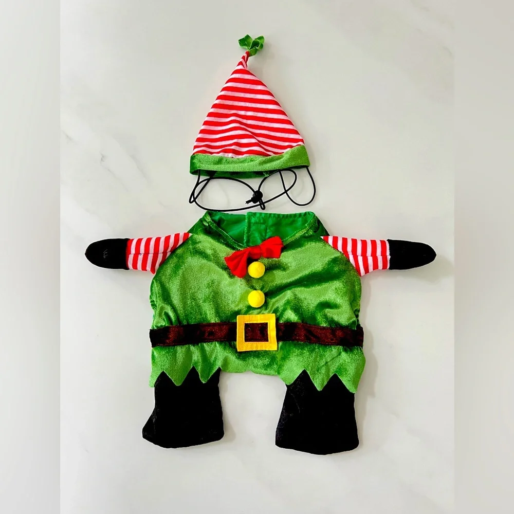 Dog Christmas Elf velvet Costume S green red black nWOT pet cat piglet