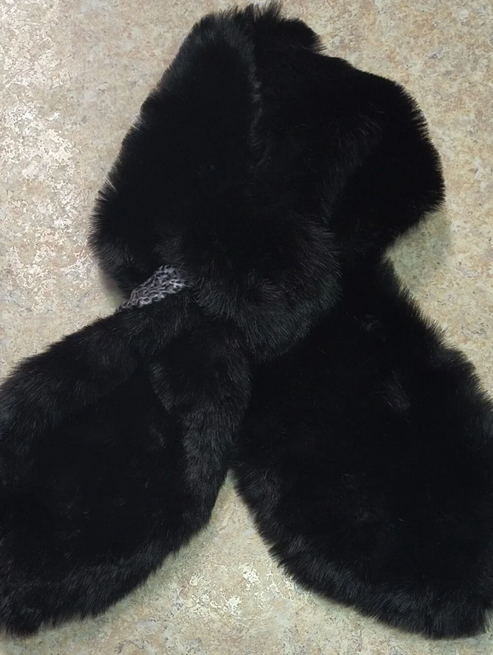 Banana Republic Black Faux Fur Collar Scarf with Patterned Satin Lining