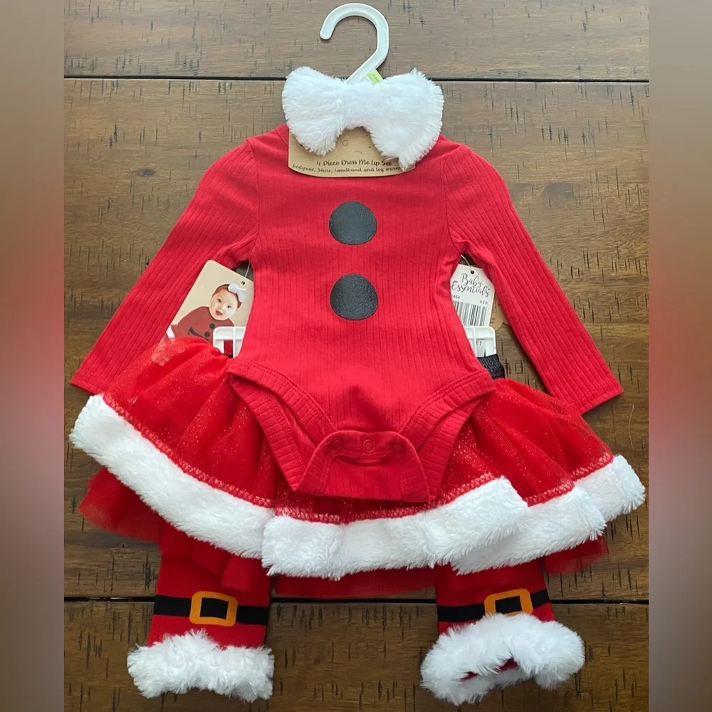 •NWT•Baby Essentials 4-Piece Dress Me Up Holiday Layette Outfit- 3M