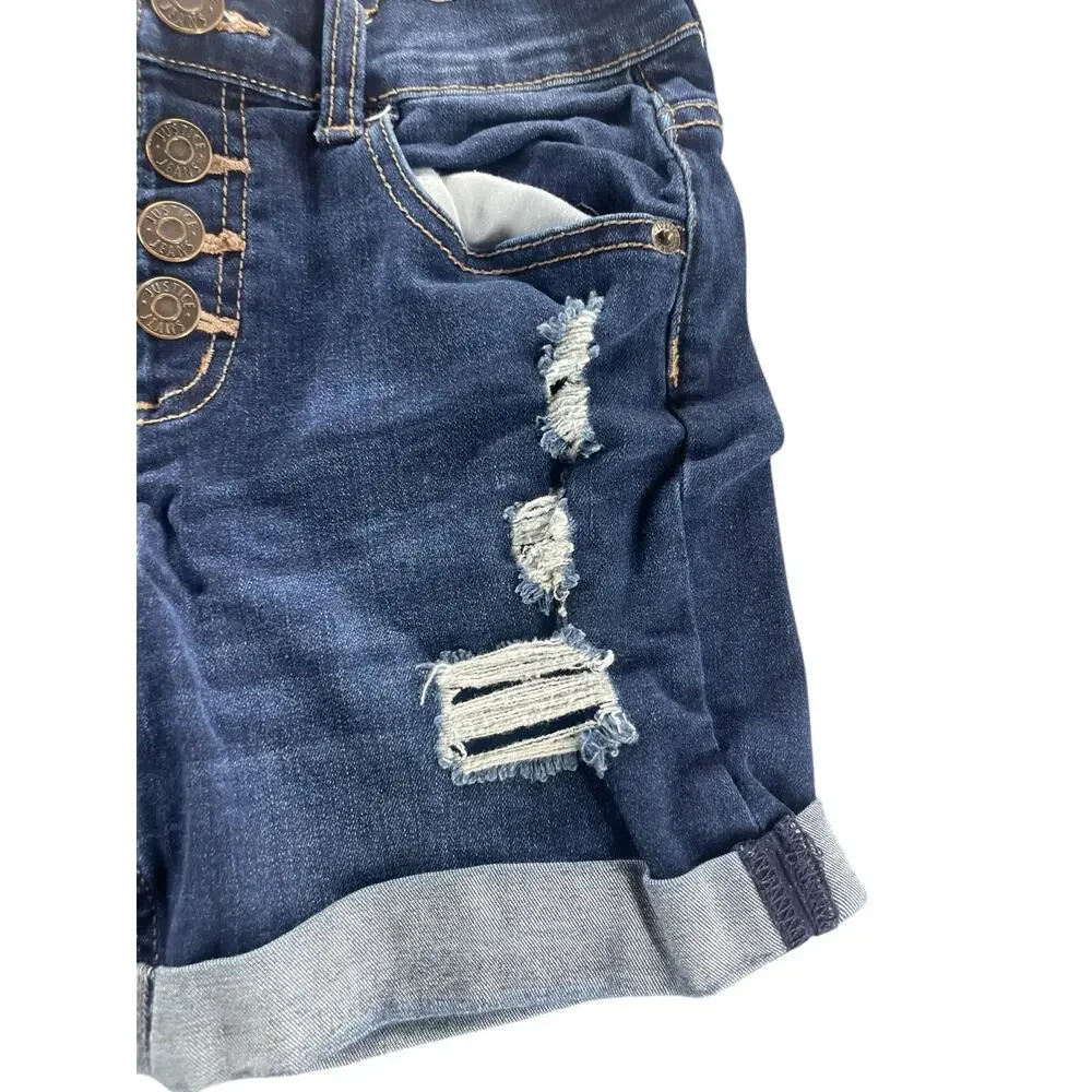 Justice Girls Blue Distressed Ripped Denim Jean Cuffed Shorts Youth Size 12