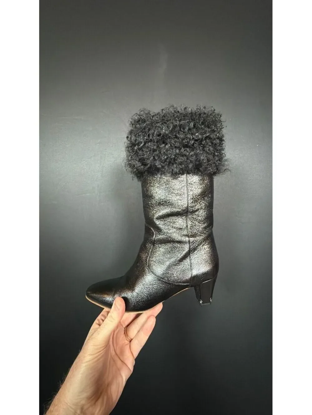 Chanel Black Leather Boots with Fur Size 36.5