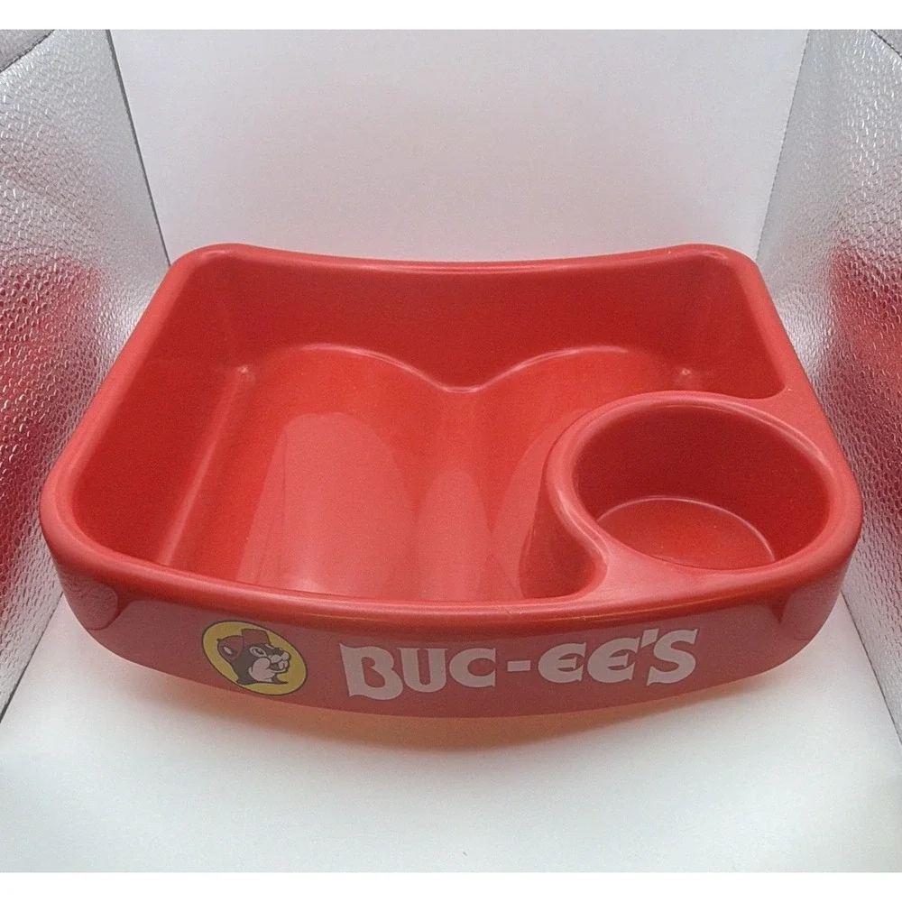 Barely Used Buc-ee's Red Plastic Divided Snack Tray w/ Dip Cup, 2 Compartments