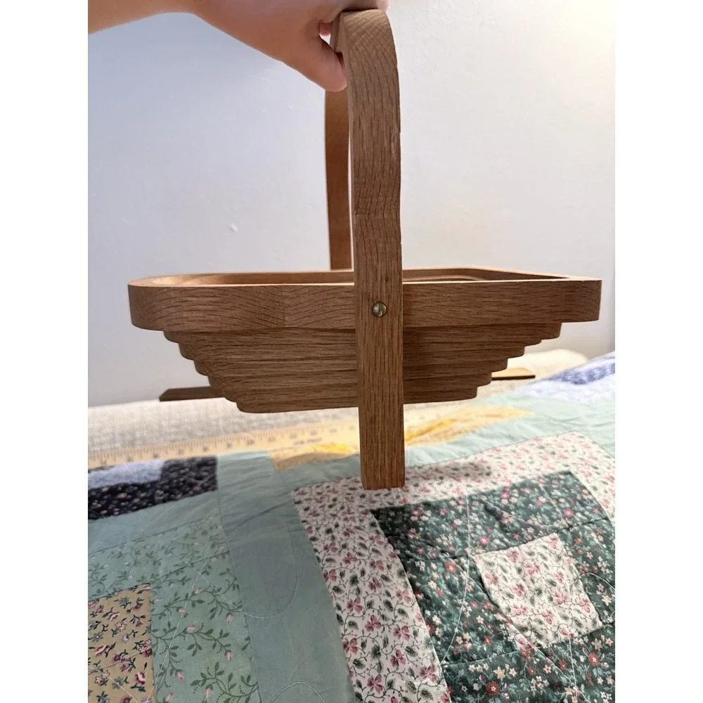 Folding Collapsible Decorative Wooden Fruit Bowl Basket trivet Signed