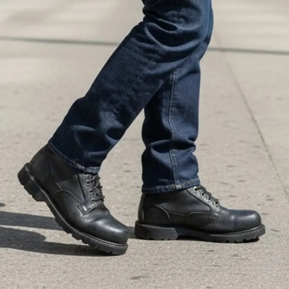 BRAHMA Men's Black Leather Steel Toe Work Boots - Size: 7W