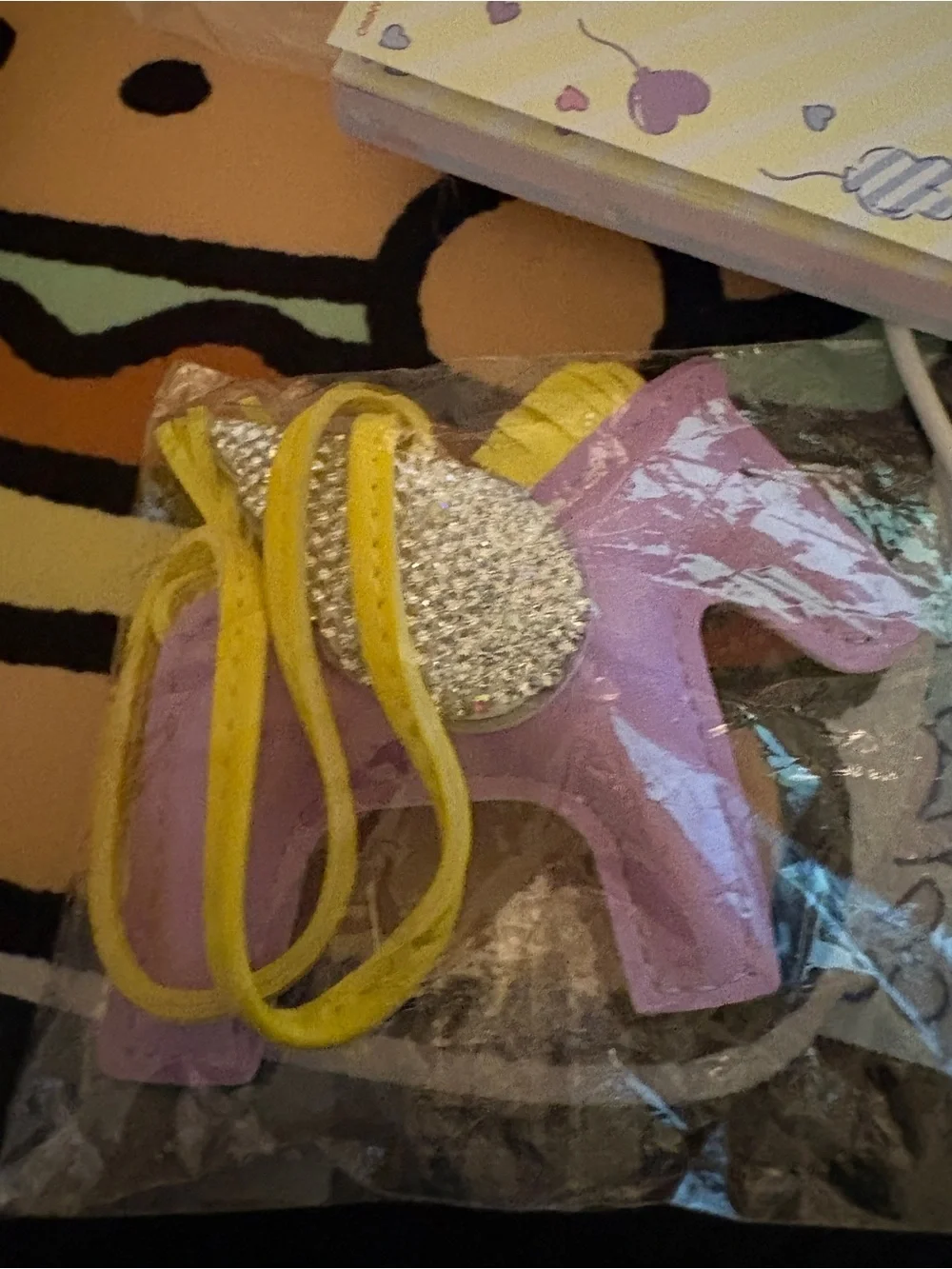 Purple Pony Bag Charm with Yellow Strap and Rhinestone Accent‎