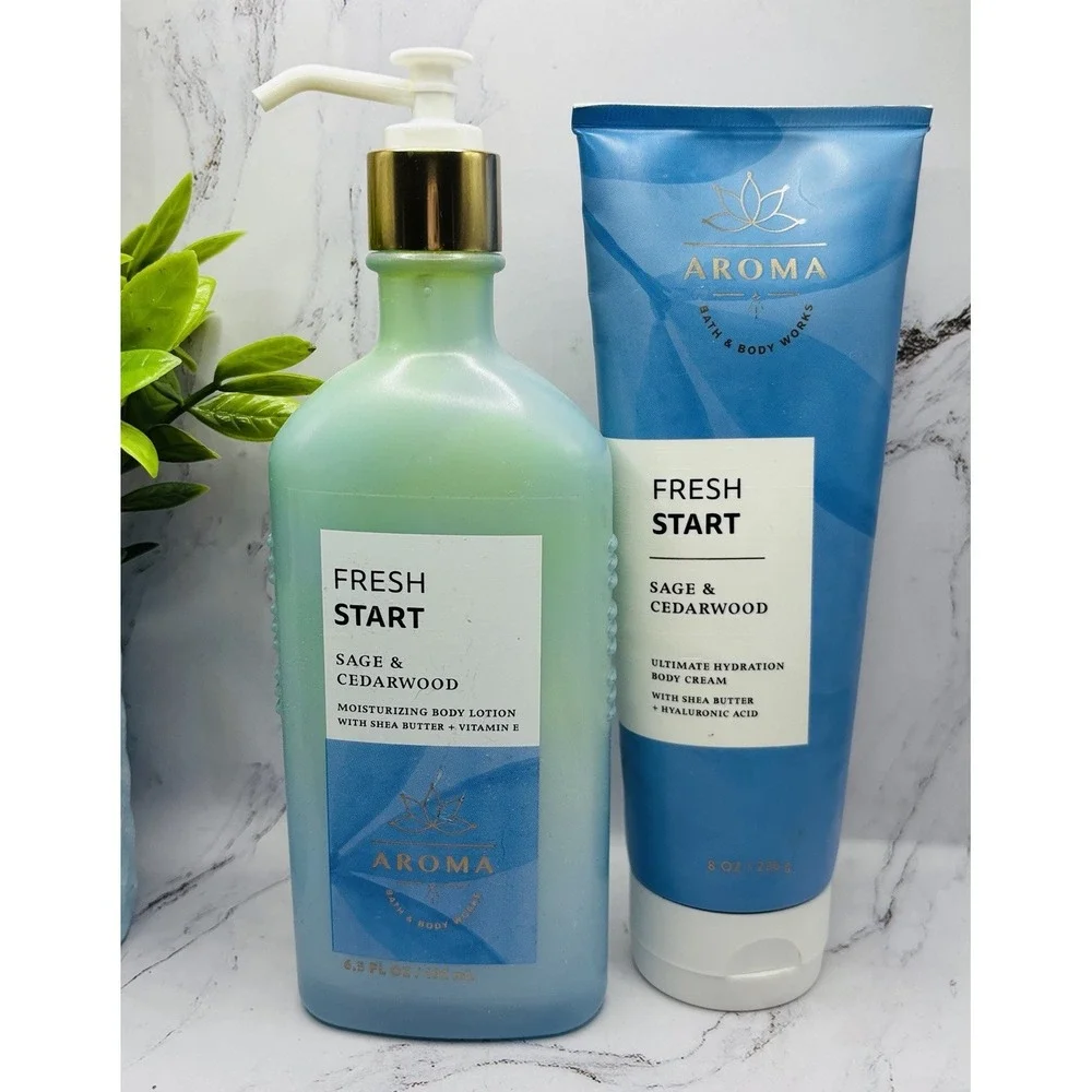 Bath & Body Works Fresh Start Sage & Cedarwood 2 Pc Body Lotion Cream Set