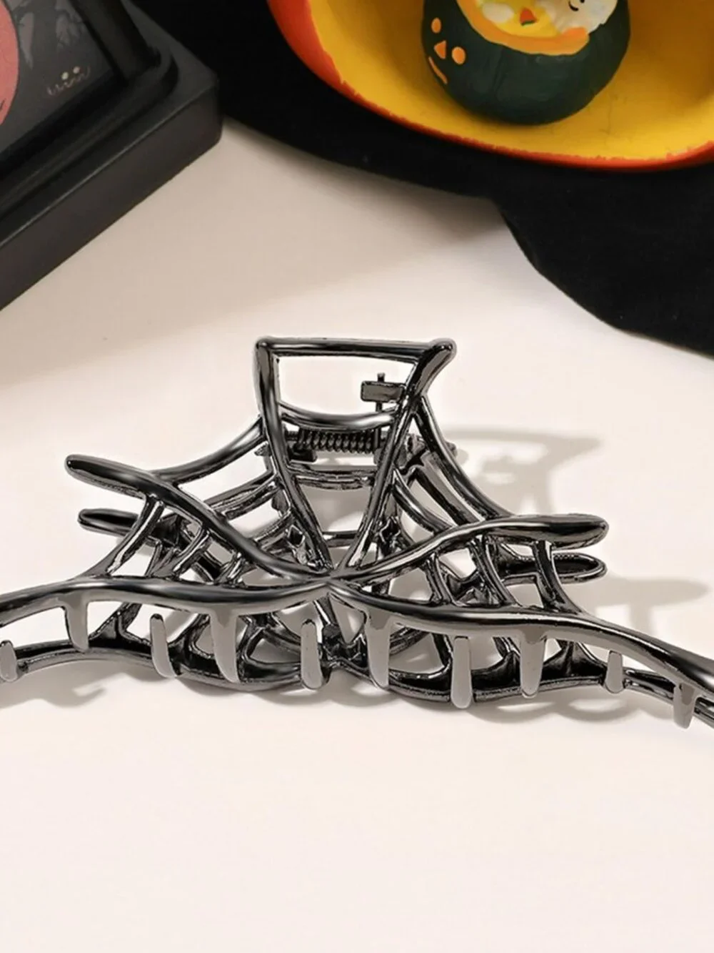 Punk Black Spider Web Skeleton Hand Skull Hair Claw Clips Barrette Headband Hobo