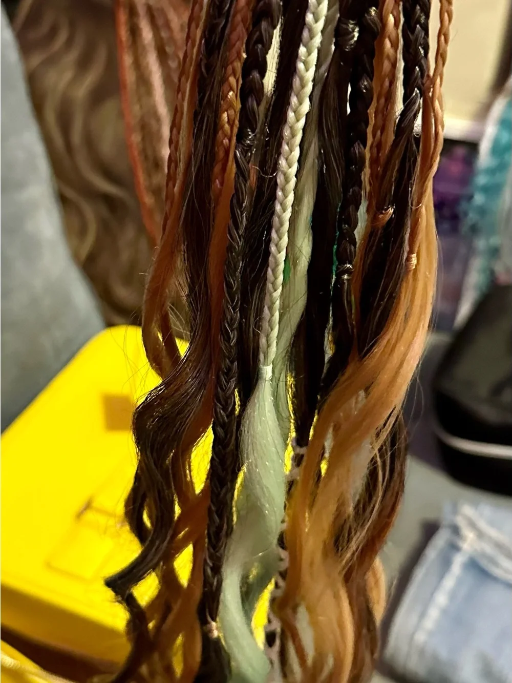 Boho Multi-Color Women's Hair Extensions with Teal & Golden Brown Accents