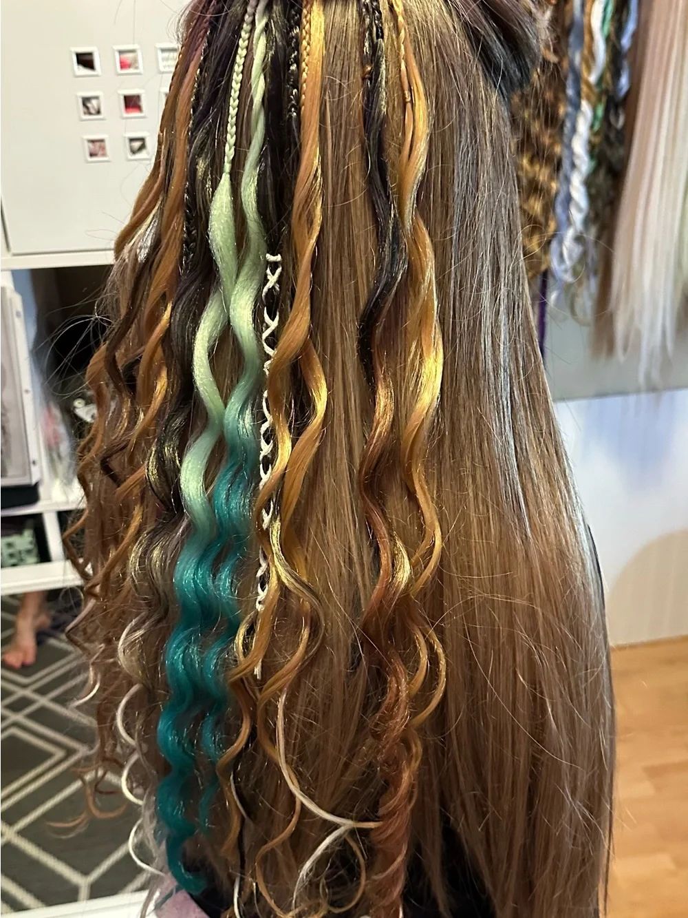 Boho Multi-Color Women's Hair Extensions with Teal & Golden Brown Accents