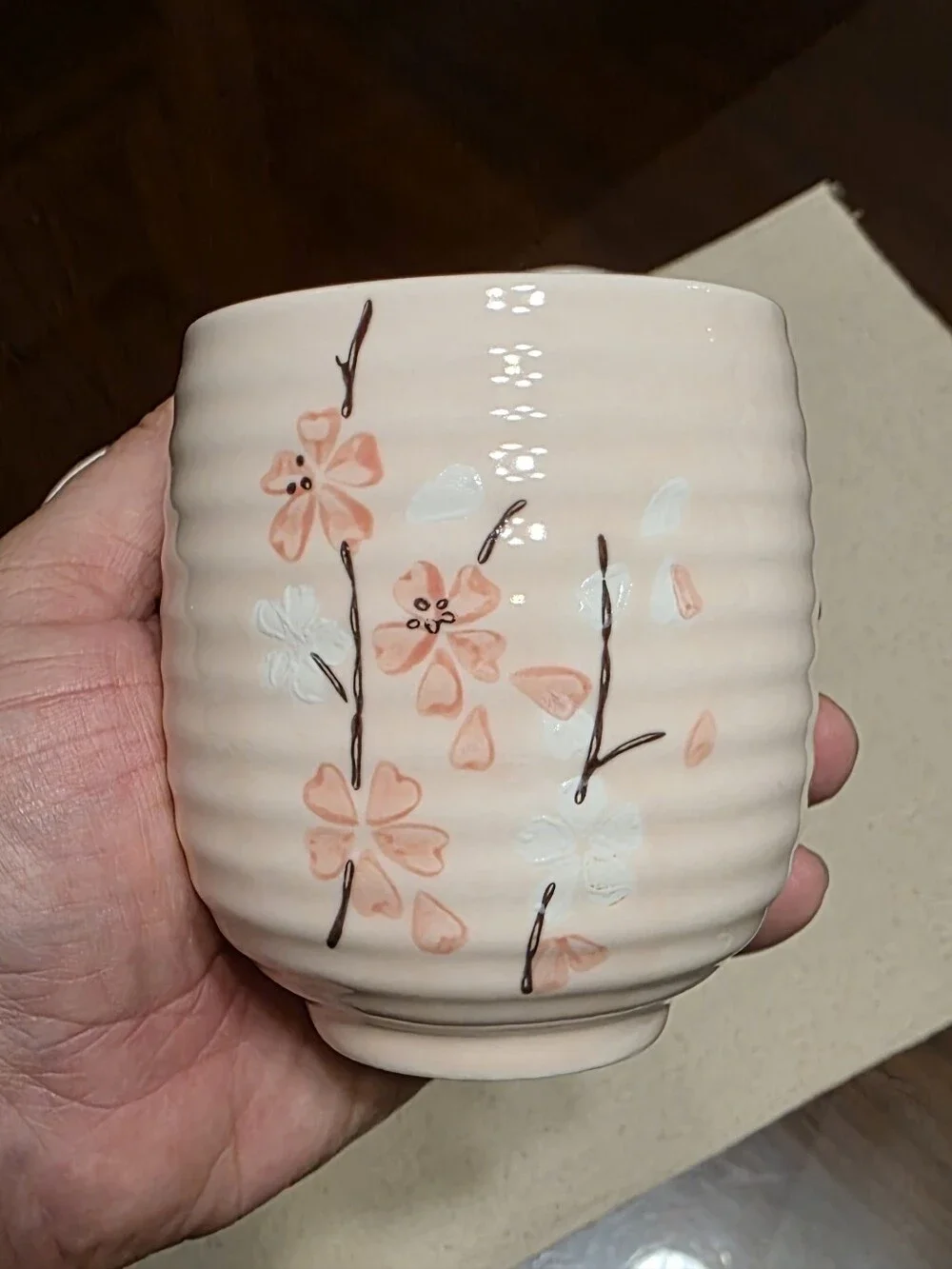 Tenchi Japanese Sakura Cherry Blossom Handmade Porcelain Cups Three