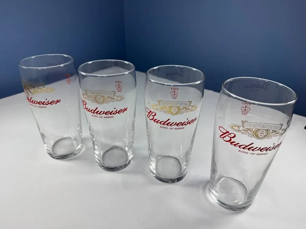 Vintage Budweiser King of Beers Pint Glasses Set of 4 PINT 562 Barware