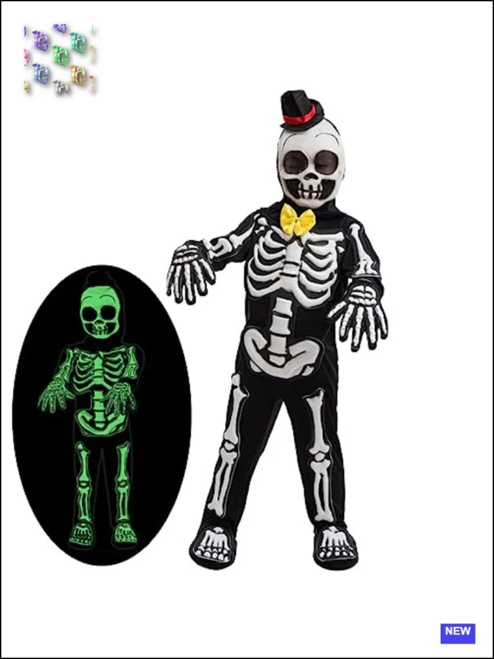 Kids Skeleton Costume Glow in the Dark Bone Jumpsuit with Mask & Gloves