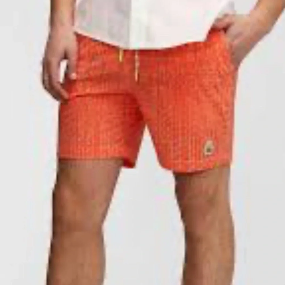 Psycho Bunny Youth Men Orange Crosshatch Swim Trunks Shorts Sz‎ 14/16 Drawstring