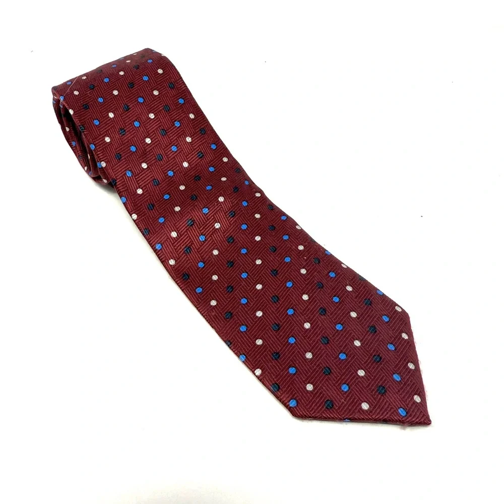 Calvin‎ Tie Burgundy Polka Dot Silk Handmade Designed in Italy Kids Boy