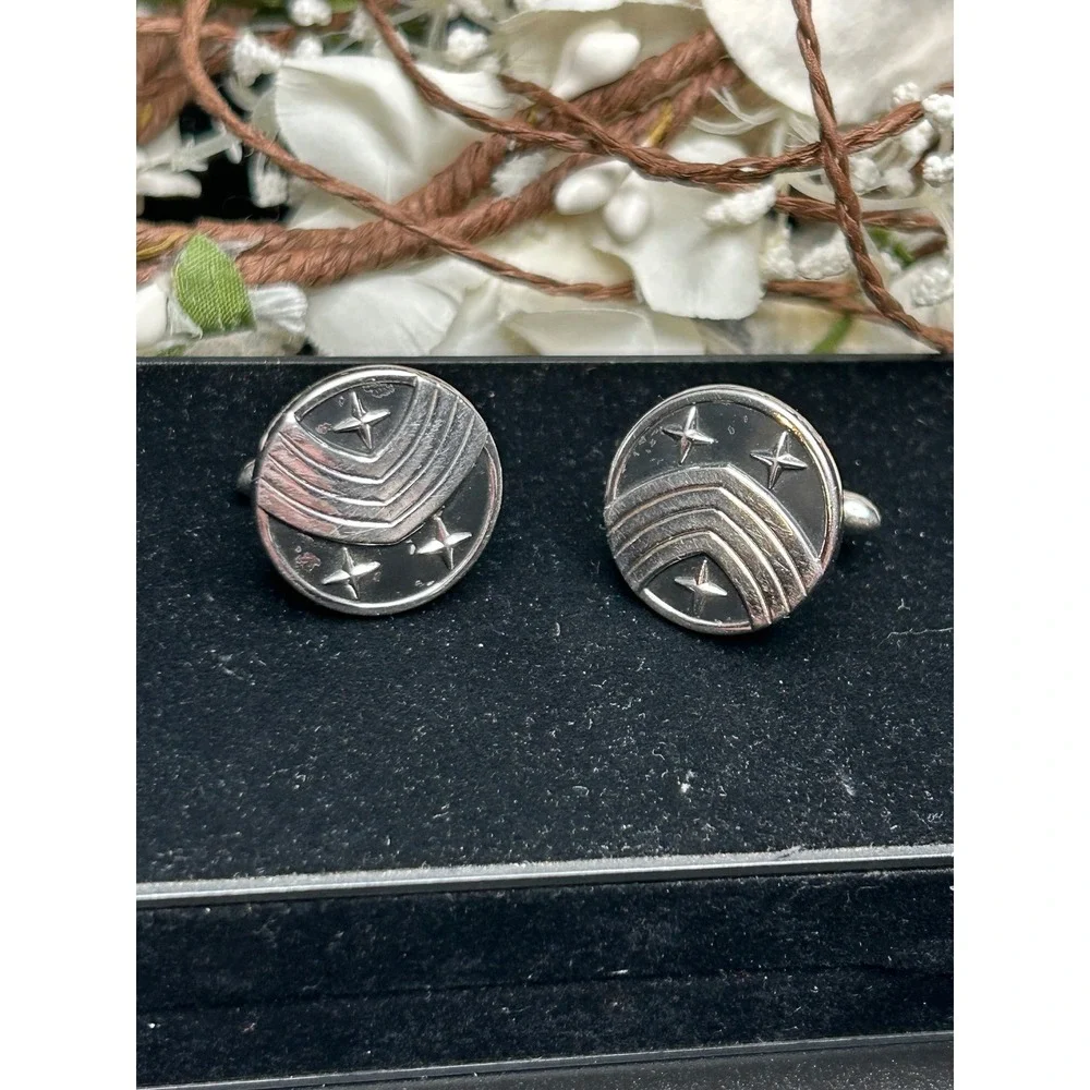 Vintage Swank Atomic Starburst Cufflinks Silver Tone Space Age Mid Century‎