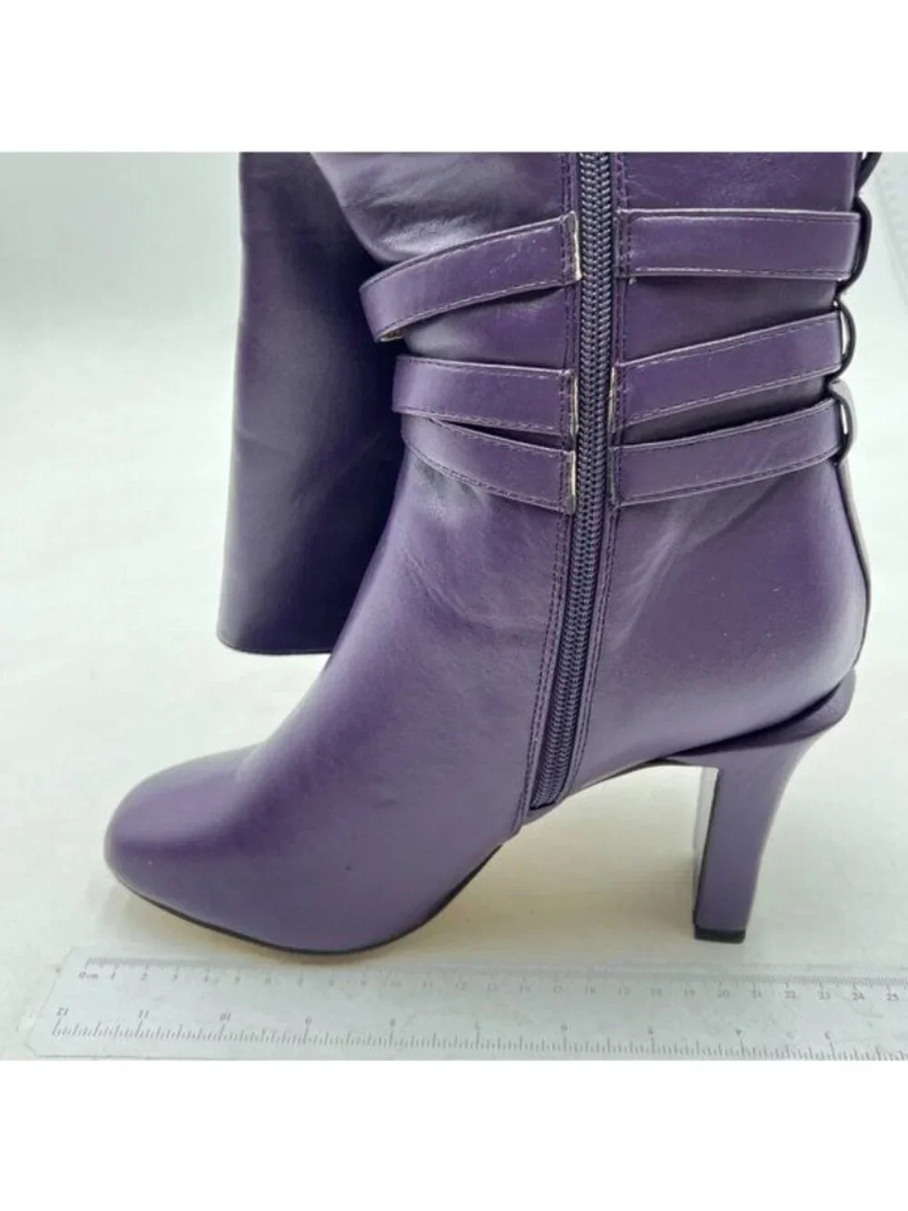 FSJ Purple Knee High Long Boots Closed Toe Chunky Heel Side Zipper Fall Shoes