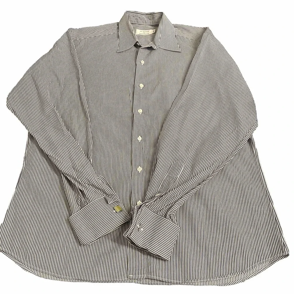 Ike Behar Neiman‎ Marcus Mens French Cuff Pinstripe Dress Shirt cufflink Work