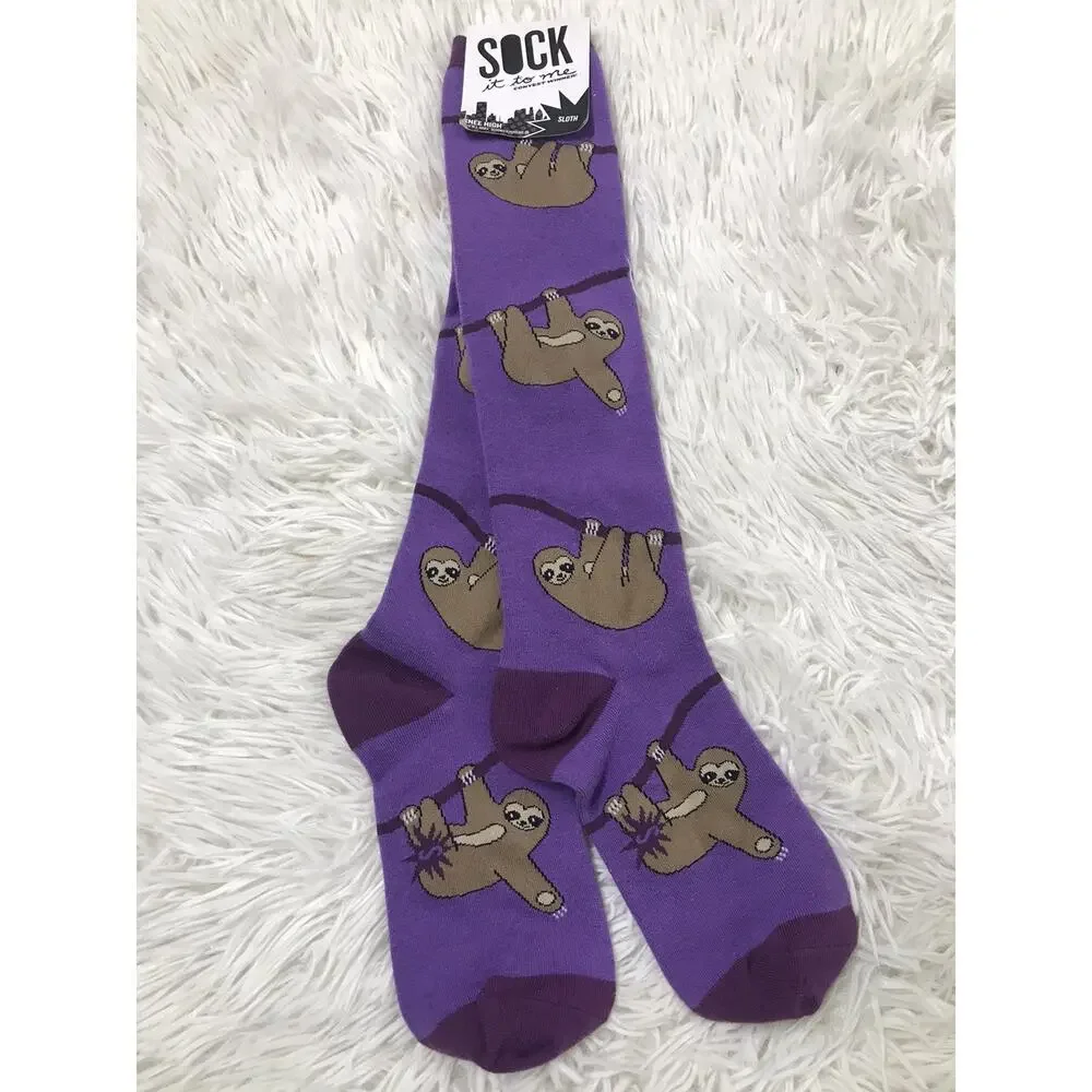 NWT SOCK IT TO ME SLOTH KNEE HIGH SOCKS DERBY STYLISH PURPLE CUTE SLOW WAVE