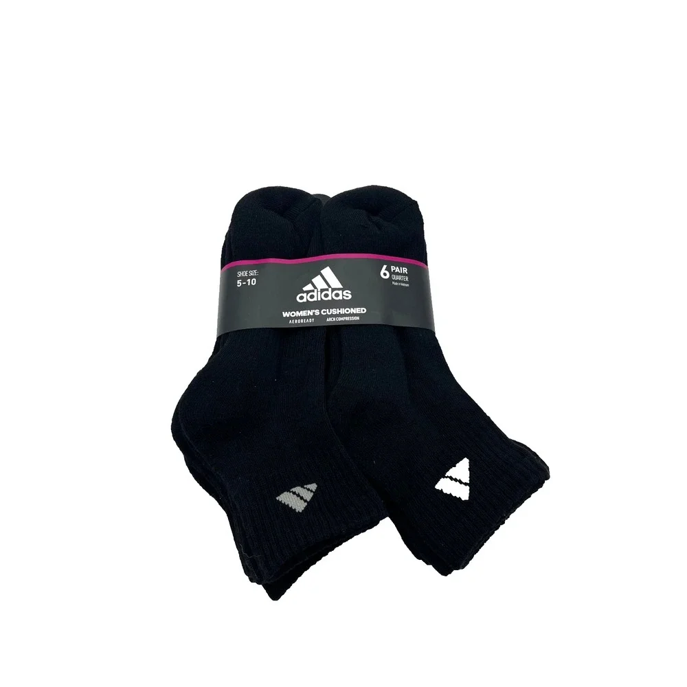 Adidas Women's Socks Quarter Aero-ready Cushioned 6 Pair Shoe Size 5-10 M EW4478
