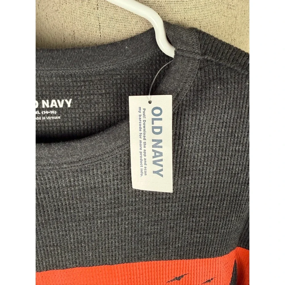 Old Navy Thermal Shirt Kids XL 14-16 Gray NEW Dinosaur Graphic Waffle Knit‎