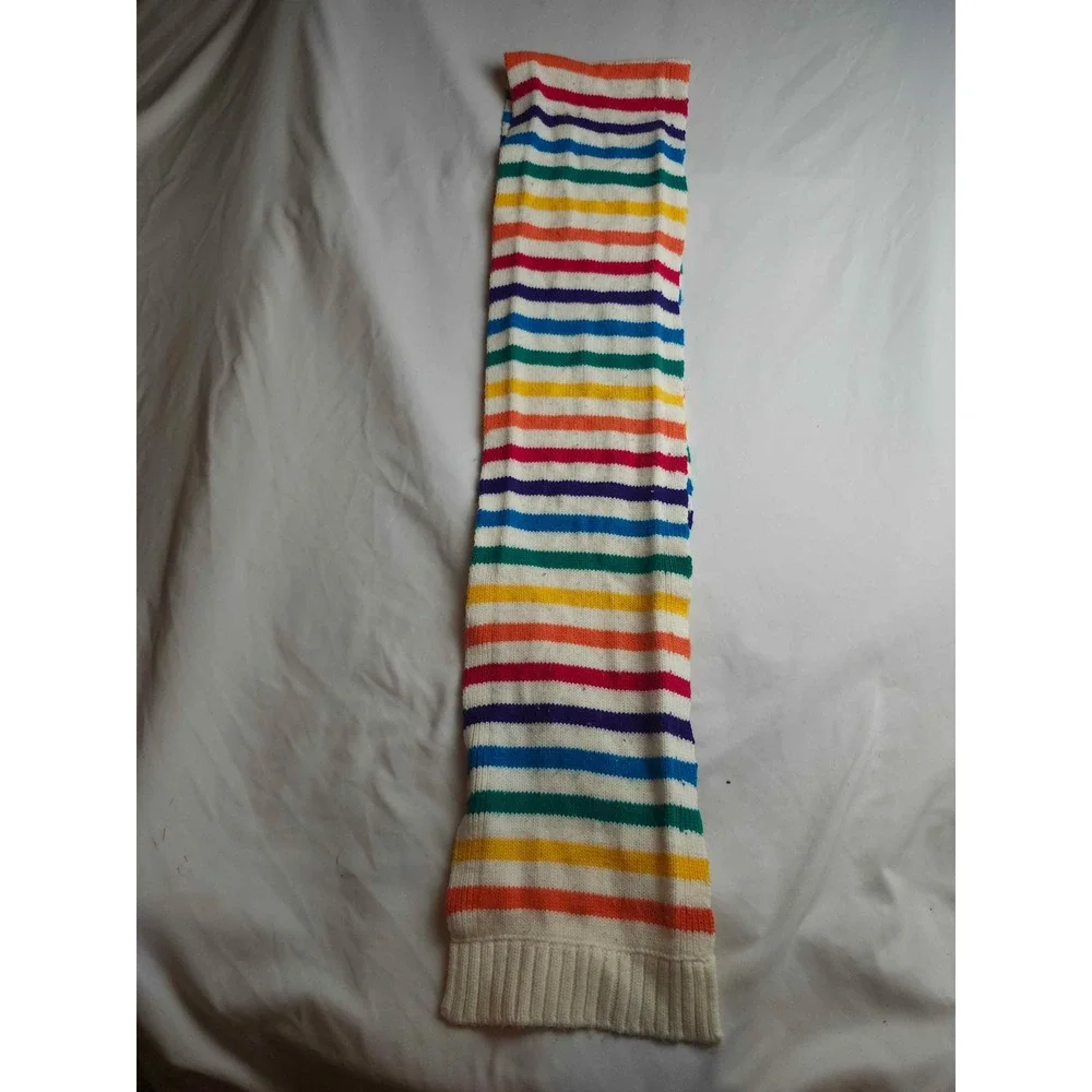 Aeropostale Rainbow Stripe Knit Scarf Multi Color White Ribbed Trim‎ Acrylic