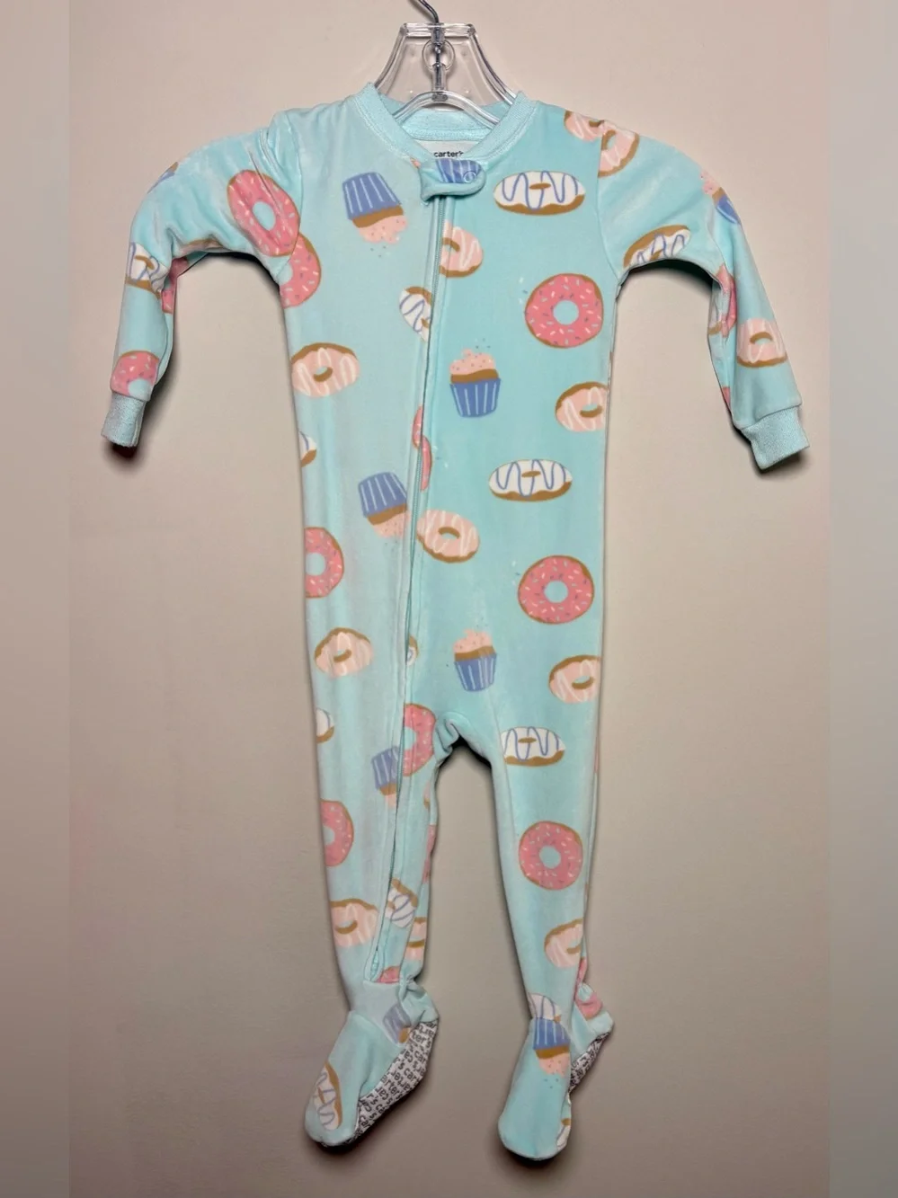 Carter's Mint Footed One-Piece with Pink Donut & Blue Cupcake Print