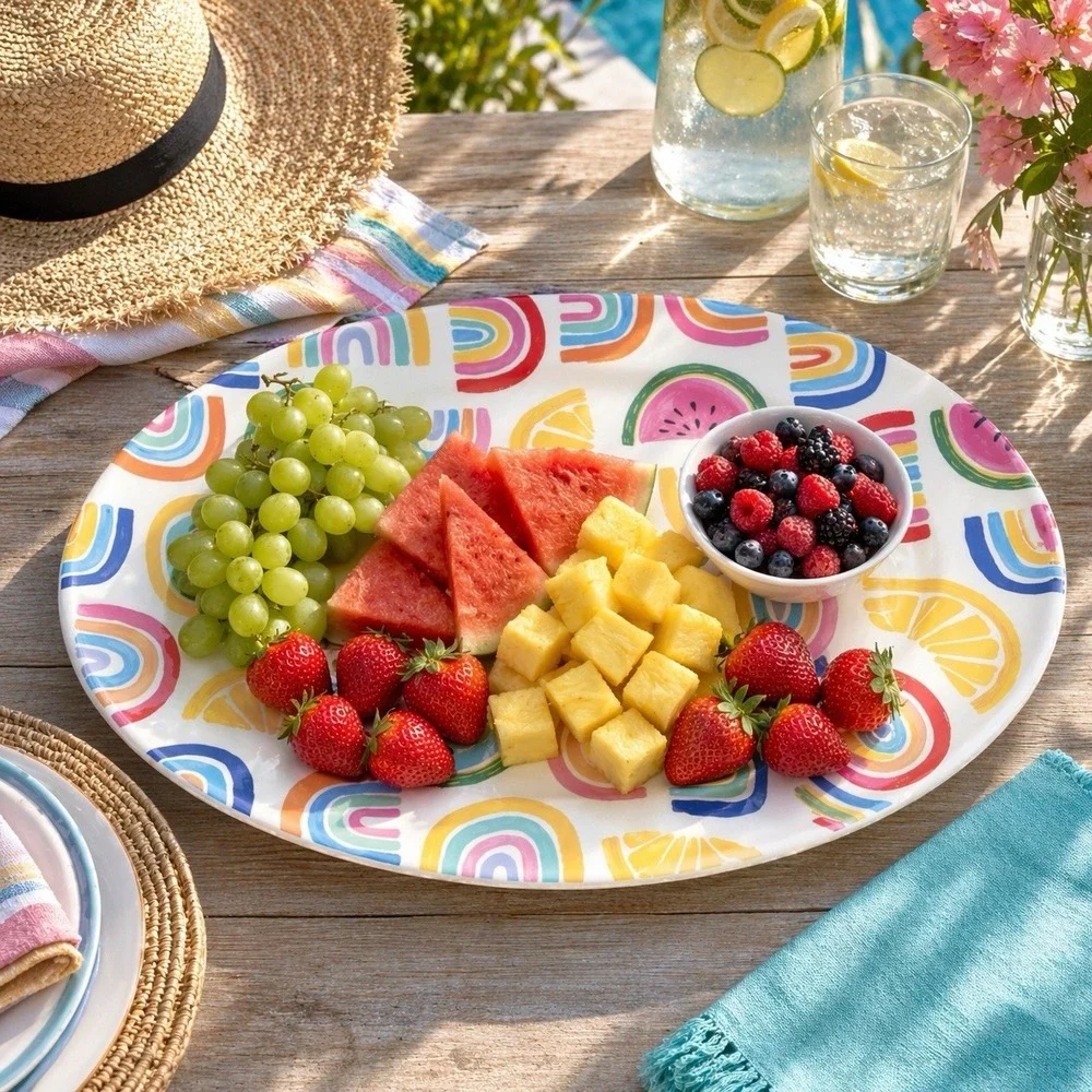 Rainbow XL Watermelon Summertime Serving Tray Melamine Platter Appetizer 20