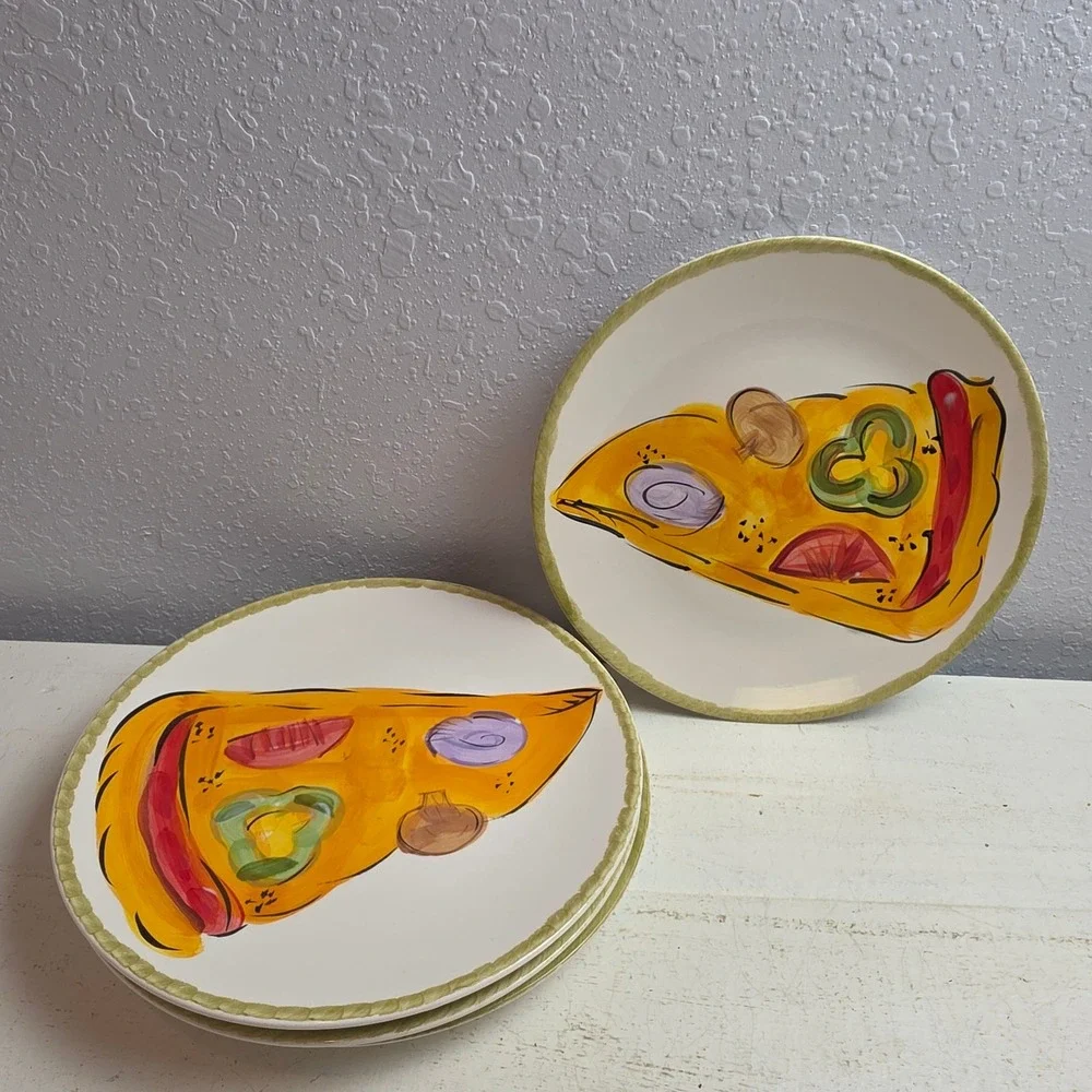 Tabletops Unlimited Kitchen Prep 201 Pizza Slice Dinner Plates Set‎ of 4 Ceramic