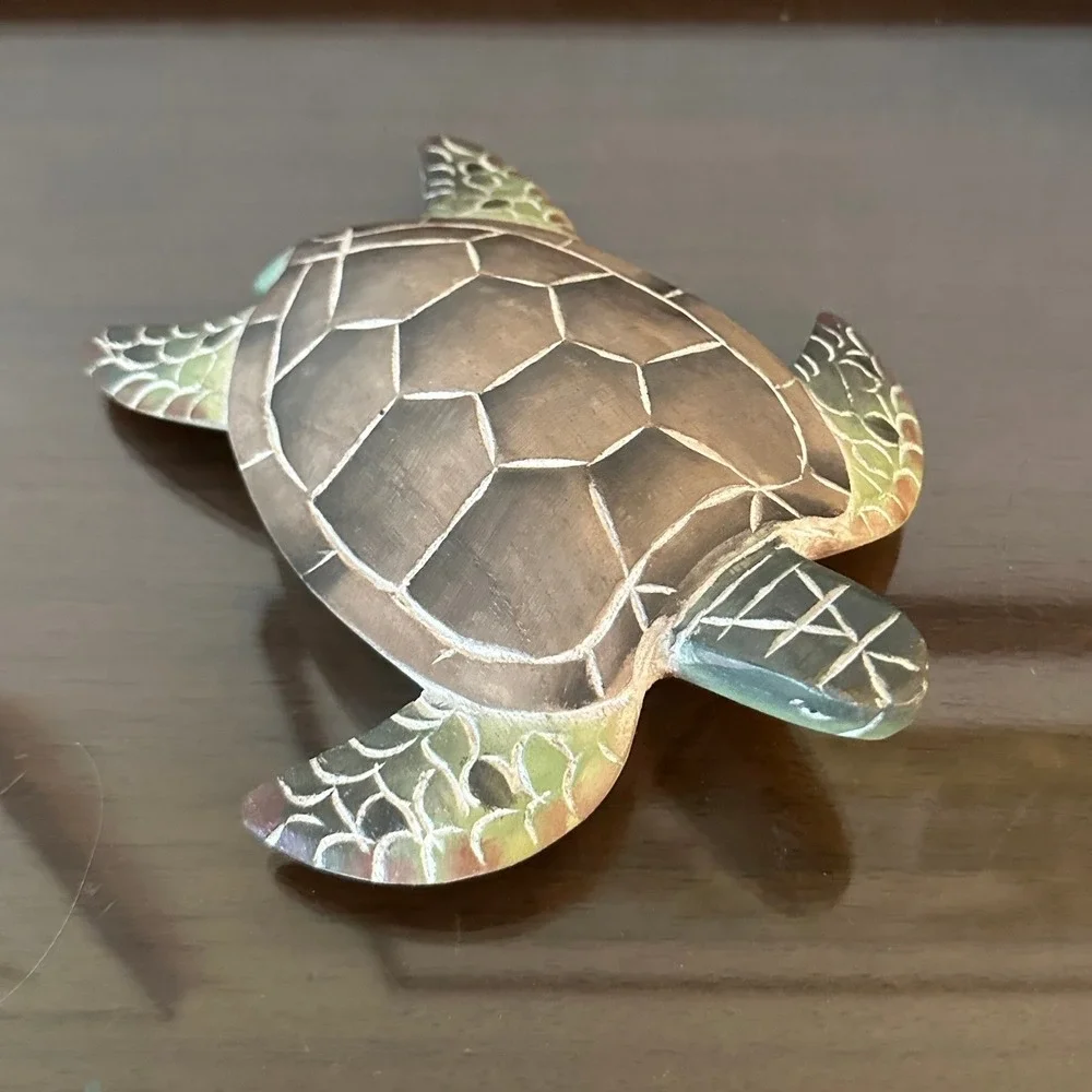 Carved Wood Sea Turtle Wall Decor Tropical Coastal‎ Figurine Indonesia 7'' Beach