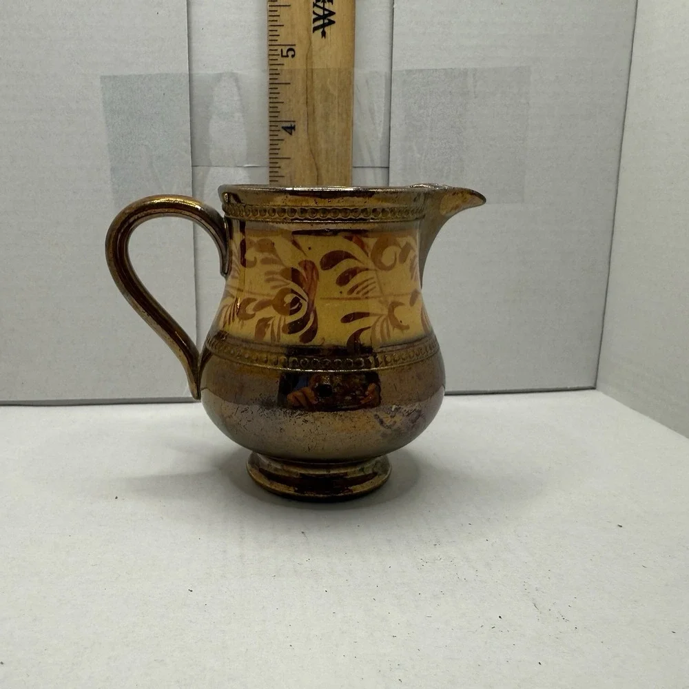 Vintage Copper Lustre Creamer Handled 3in Color Block‎ Design