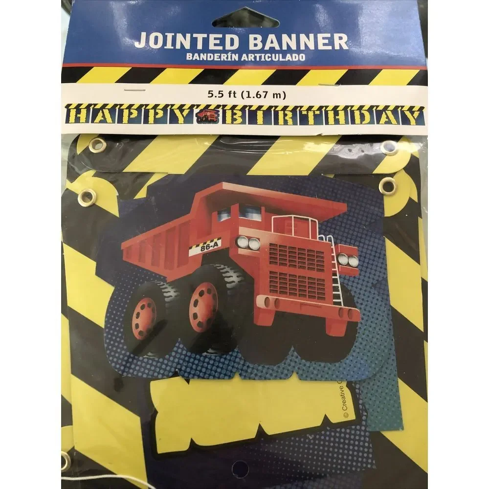 5.5' Construction Dump Truck jointed Banner ‎ Happy Birthday Party Supplies
