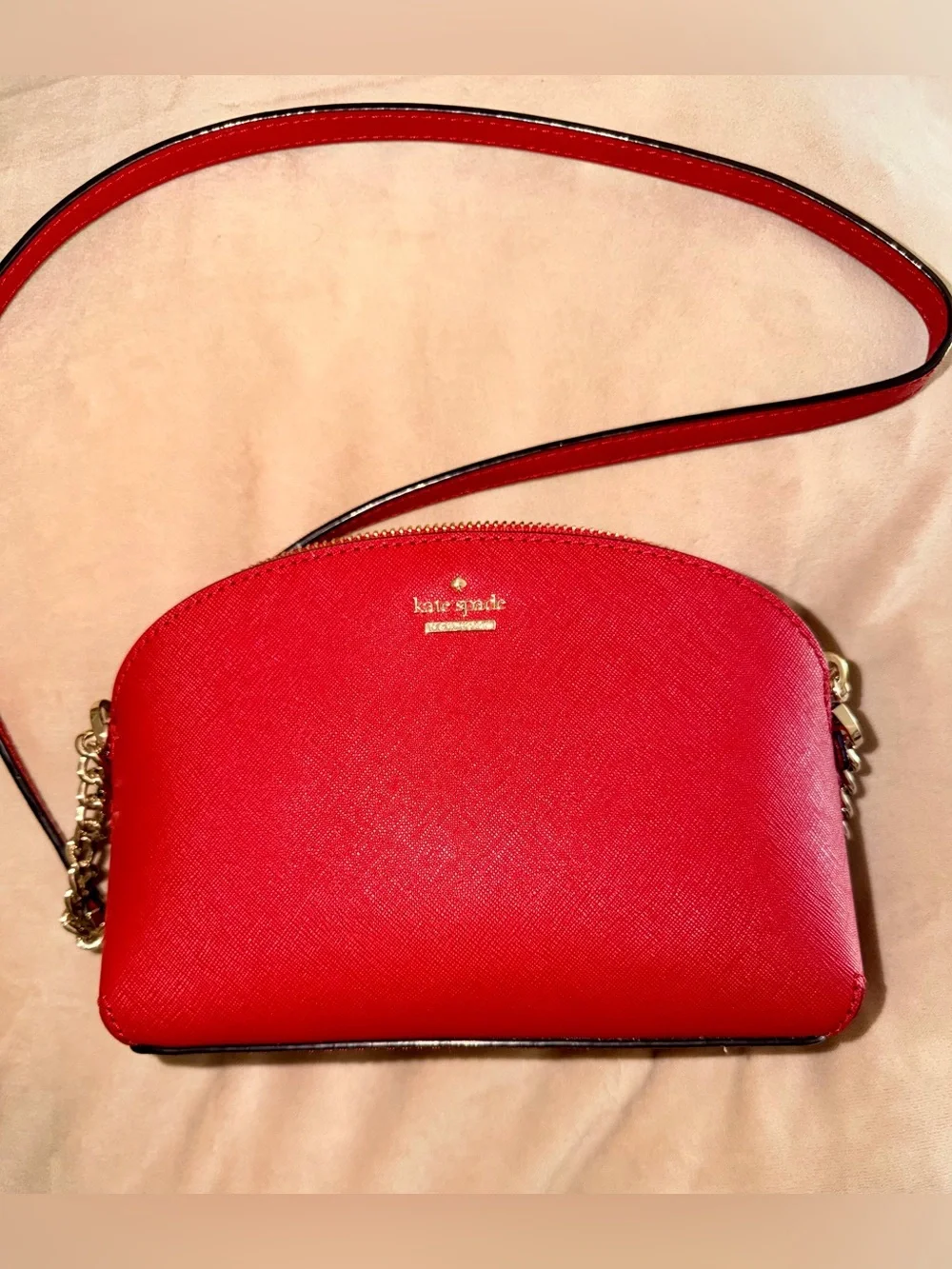 kate spade Red Saffiano Dome Crossbody with Gold Hardware