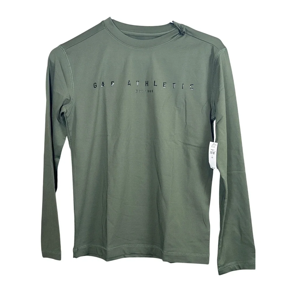GAP Athletic EST 1969 Long Sleeve Athletic T Shirt Top Kids Olive Green Large 10