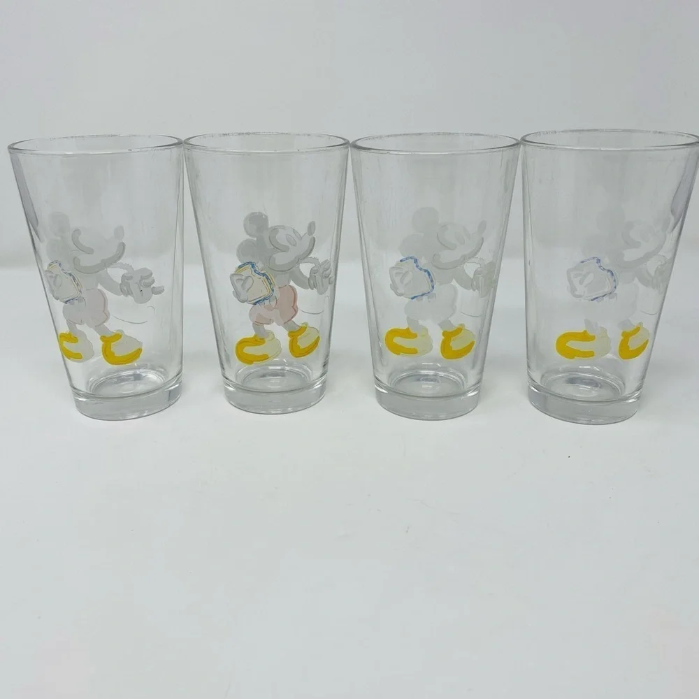 Set of 4 - Retired Vintage Disney Store Mickey Mouse Milk and Cookies Pint Glass