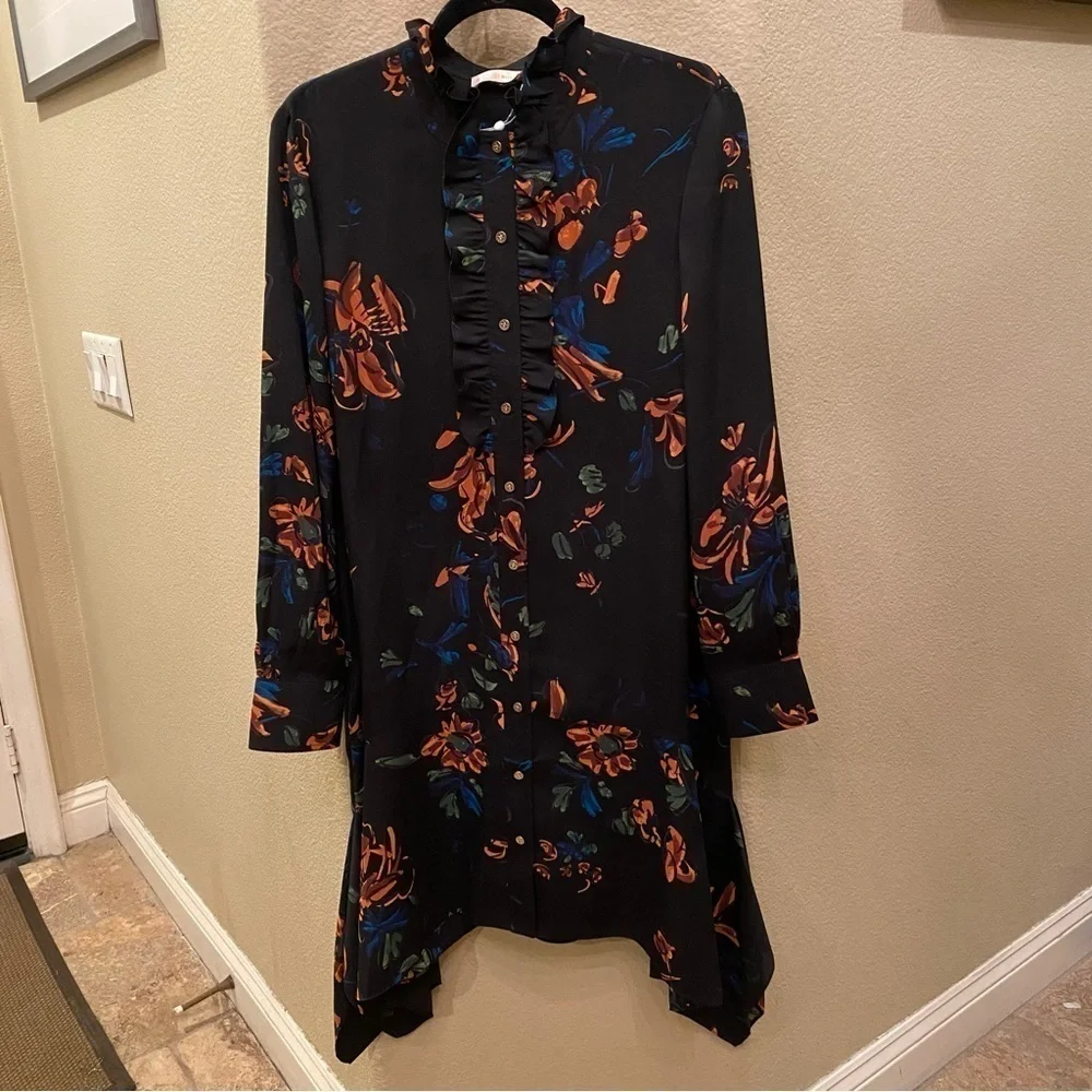 NWT~TORY BURCH Women Asymmetrical Hem Floral Cora Dress Size 14