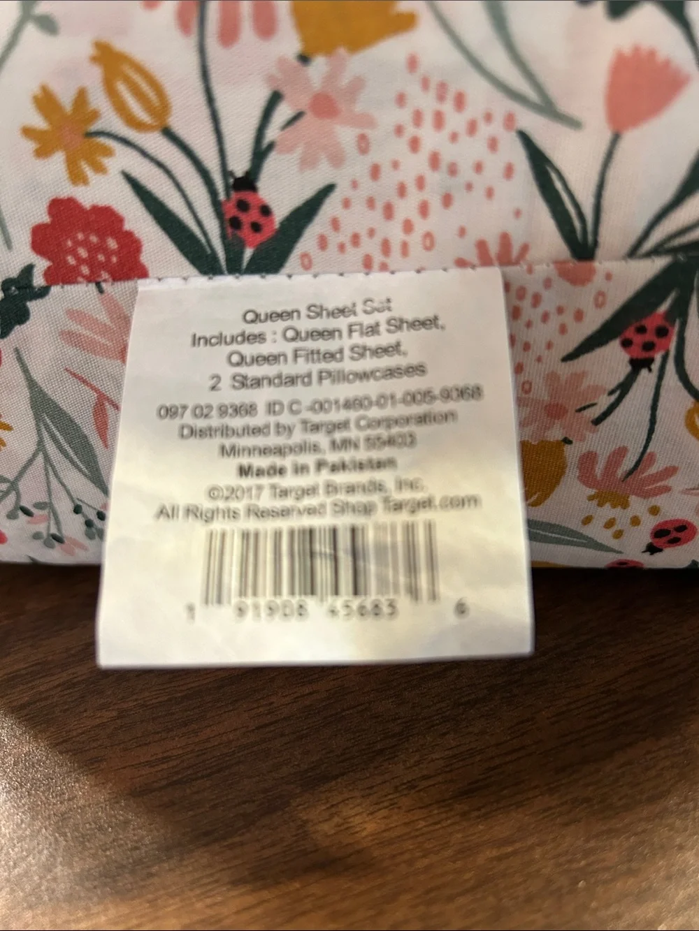 Target Floral Cotton Sheet Set. - Pink, Yellow & Green with Ladybugs