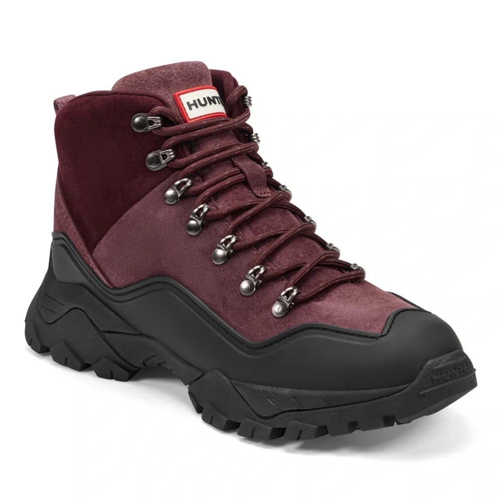 Hunter Women's Burgundy and Black Hiking-Style Winter Boot