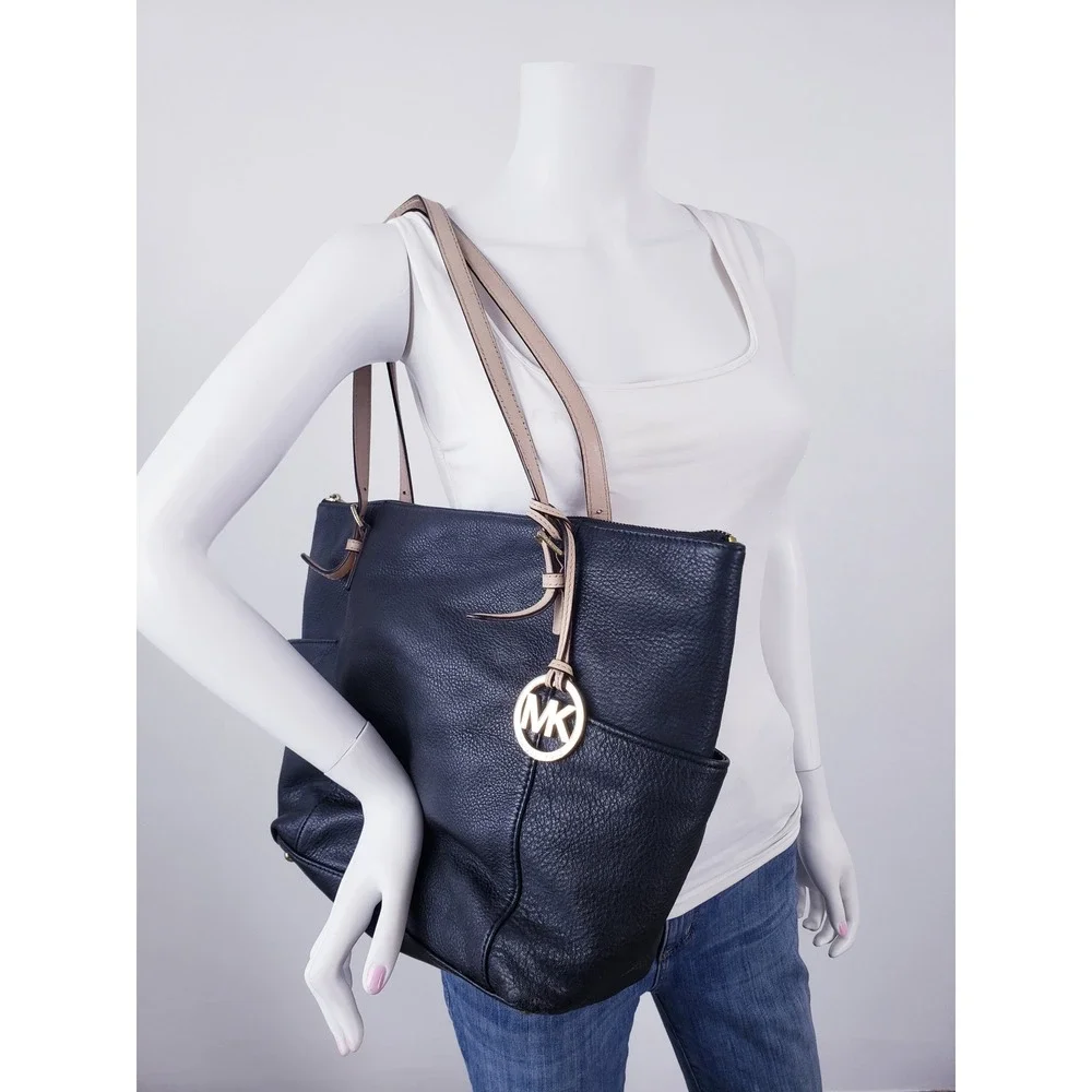Michael Kors Tote Bag Black Leather Gold Hardware Satchel Purse Large