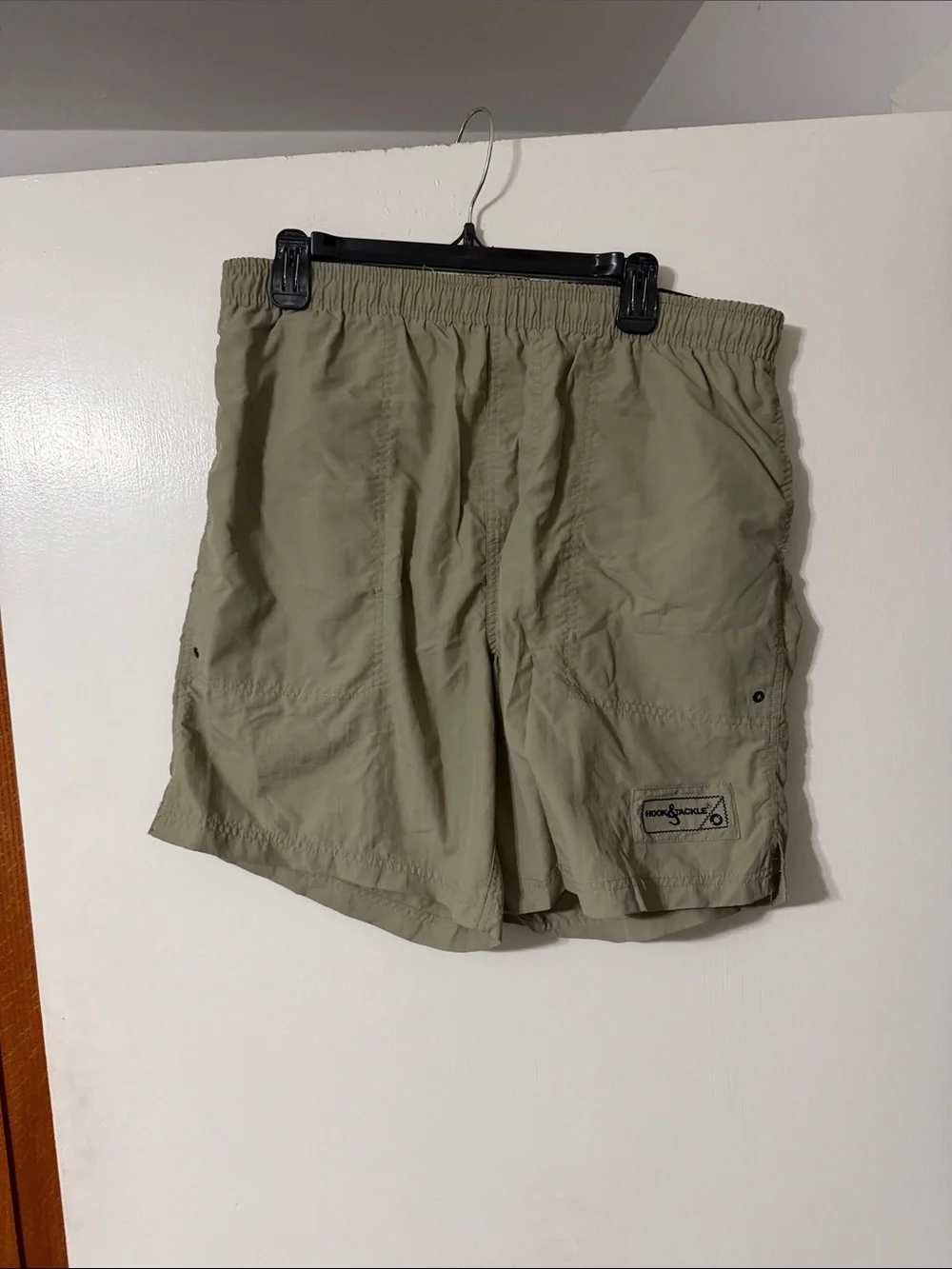 Men's Olive Cargo Swim Shorts with Utility Pockets and Elastic Waist