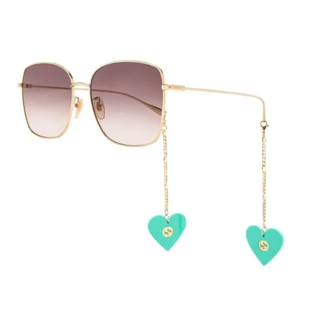 GUCCI Square Frame Gold/Grey Sunglasses with Charms,‎ Bags