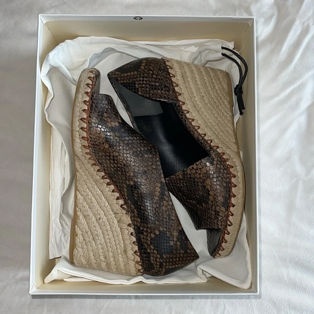 VINCE Percey Snakeskin Coffee Open Toe Heel