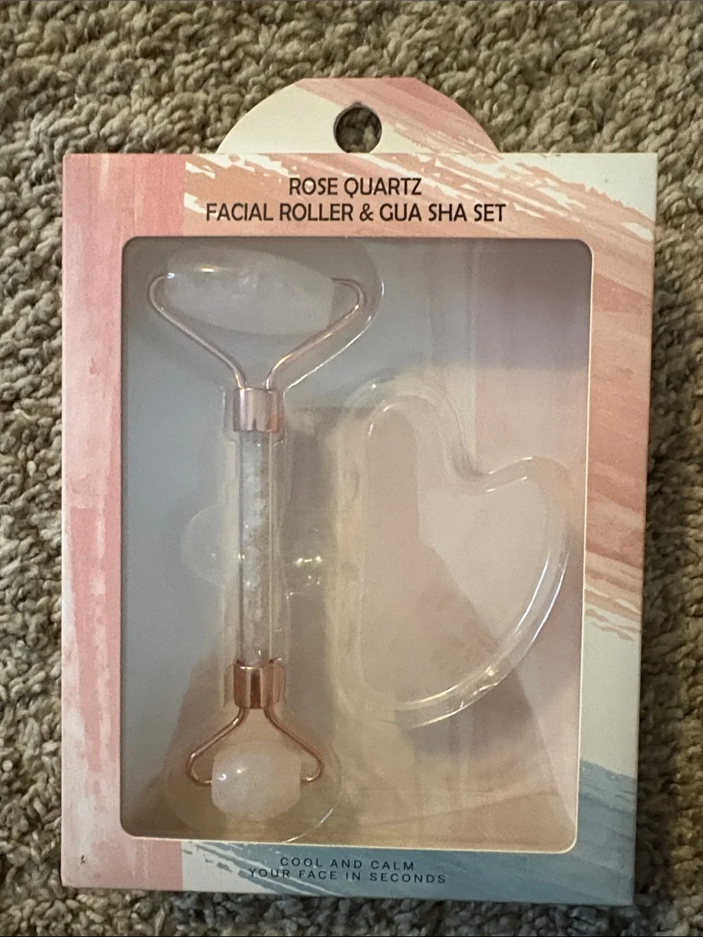 Marshalls Rose Quartz Facial Roller & Gua Sha Set - Pink with Rose Gold Accents