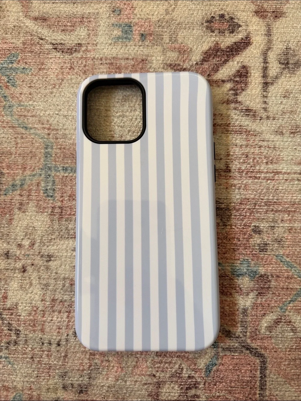 iPhone 12 Pro Max light blue and white striped phone case